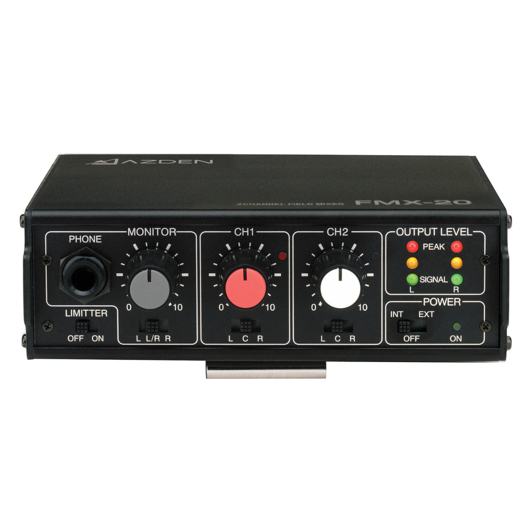 Audio mixer with various controls, ports, and indicator lights.