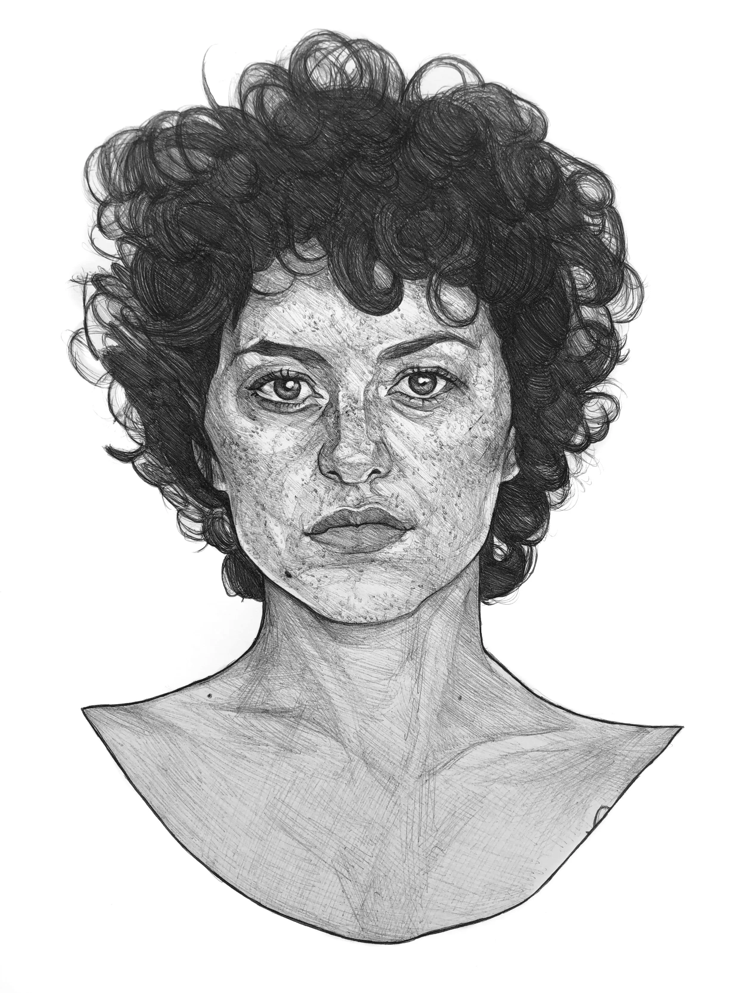 "Alia Shawkat"
Ballpoint Pen 
9x12in
A bust portrait of actress Alia Shawkat, meant to emulate the idea that the artist is just as much the art as what they create.