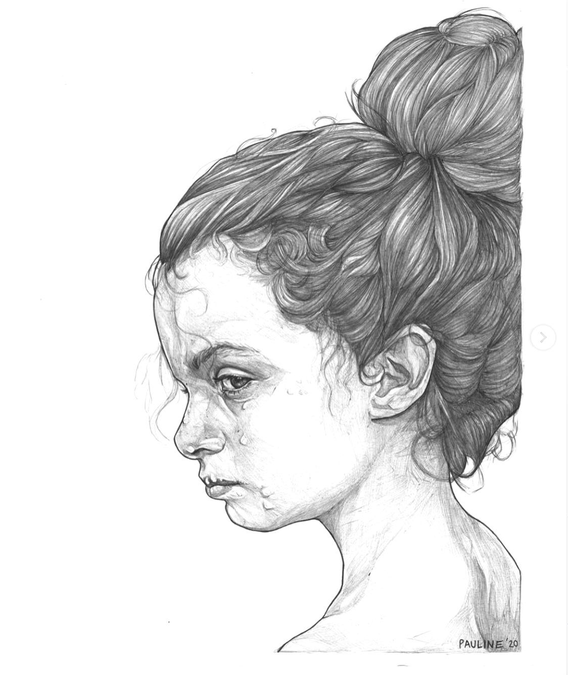 "Sister Series: Ava"
Ballpoint Pen 
11x14in
A commissioned piece. Three daughters photographed by their mother, translated with pen on paper.