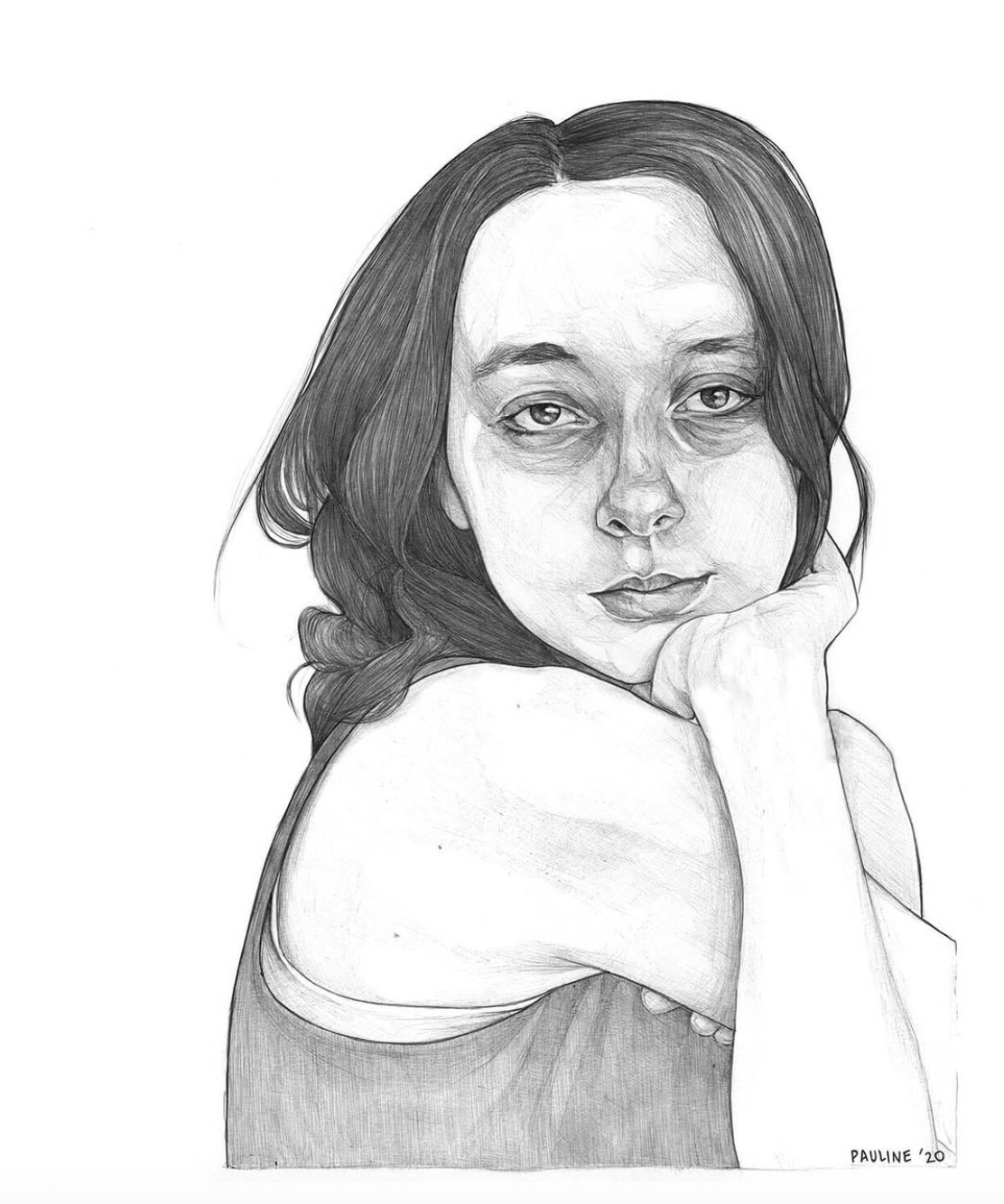 "Sister Series: Alexa"
Ballpoint Pen 
11x14in
A commissioned piece. Three daughters photographed by their mother, translated by pen on paper.