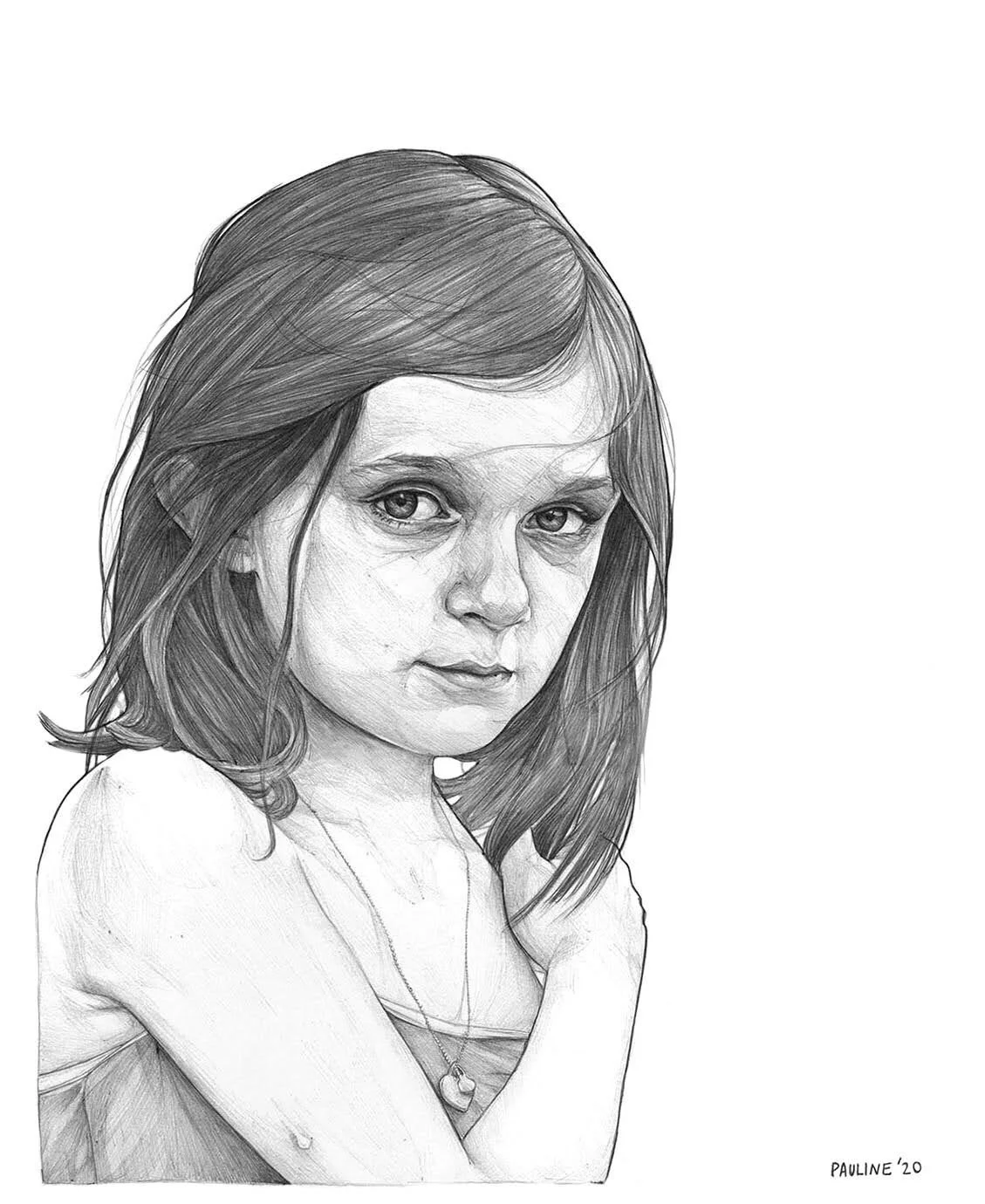 "Sister Series: Ruby"
Ballpoint Pen 
11x14in
A commissioned piece. Three daughters photographed by their mother, translated with pen on paper.