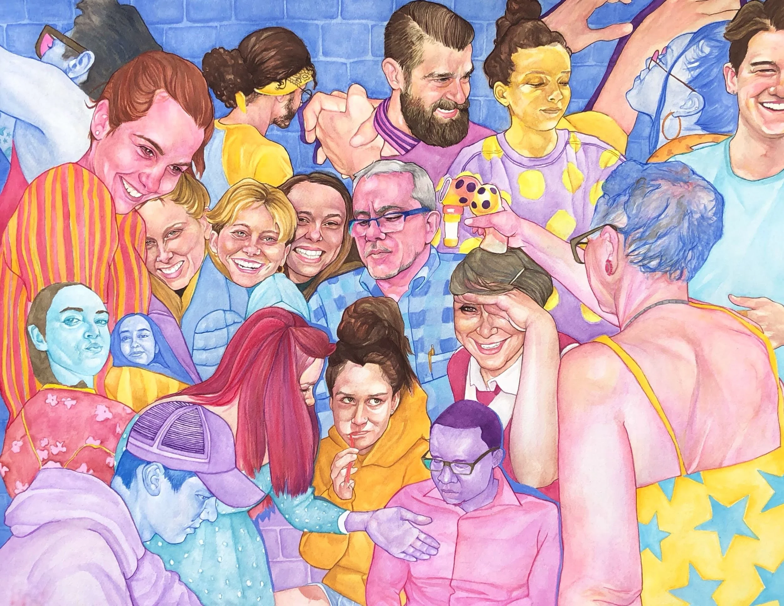 "Face and Color Study" 
Watercolor
16x20
In this study, I experimented with unrealistic deviations in proportion, color, and composition/subject placement. 