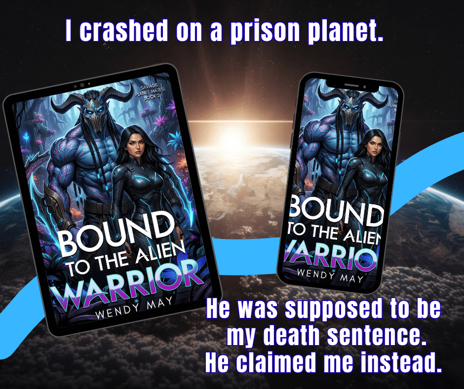 Bound to the Alien Warrior book promotion featuring the Xenjia warrior and heroine
