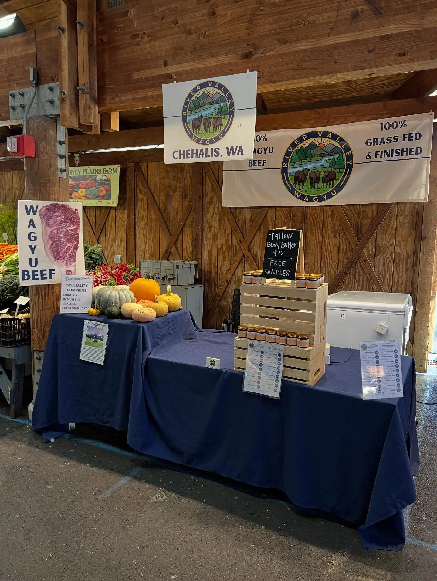 Good Morning 🌞 Folks!!! We are set up and restocked with our Famous Wagyu Tallow Body Butter Lotion!! We also have farm fresh pumpkins 🎃 for your fall needs! As always we have the best Wagyu beef around !! #wagyu #beef #steak #tallow