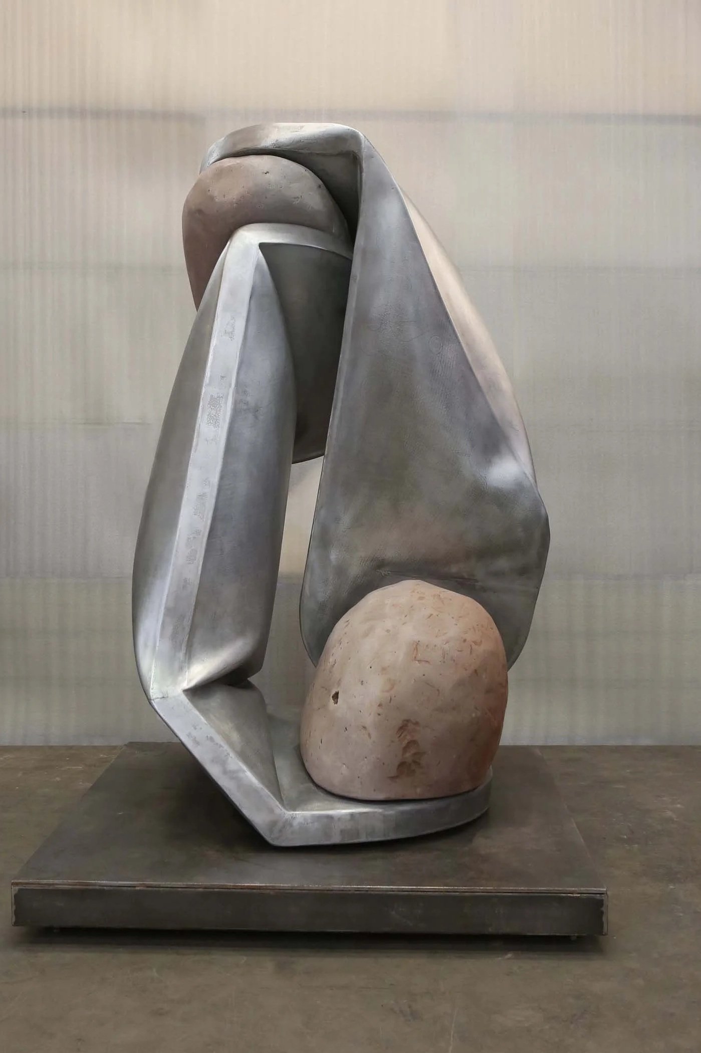  Ligature #1, 2016, inflated galvanized steel and rhyolite 86 x 50 x 50 inches