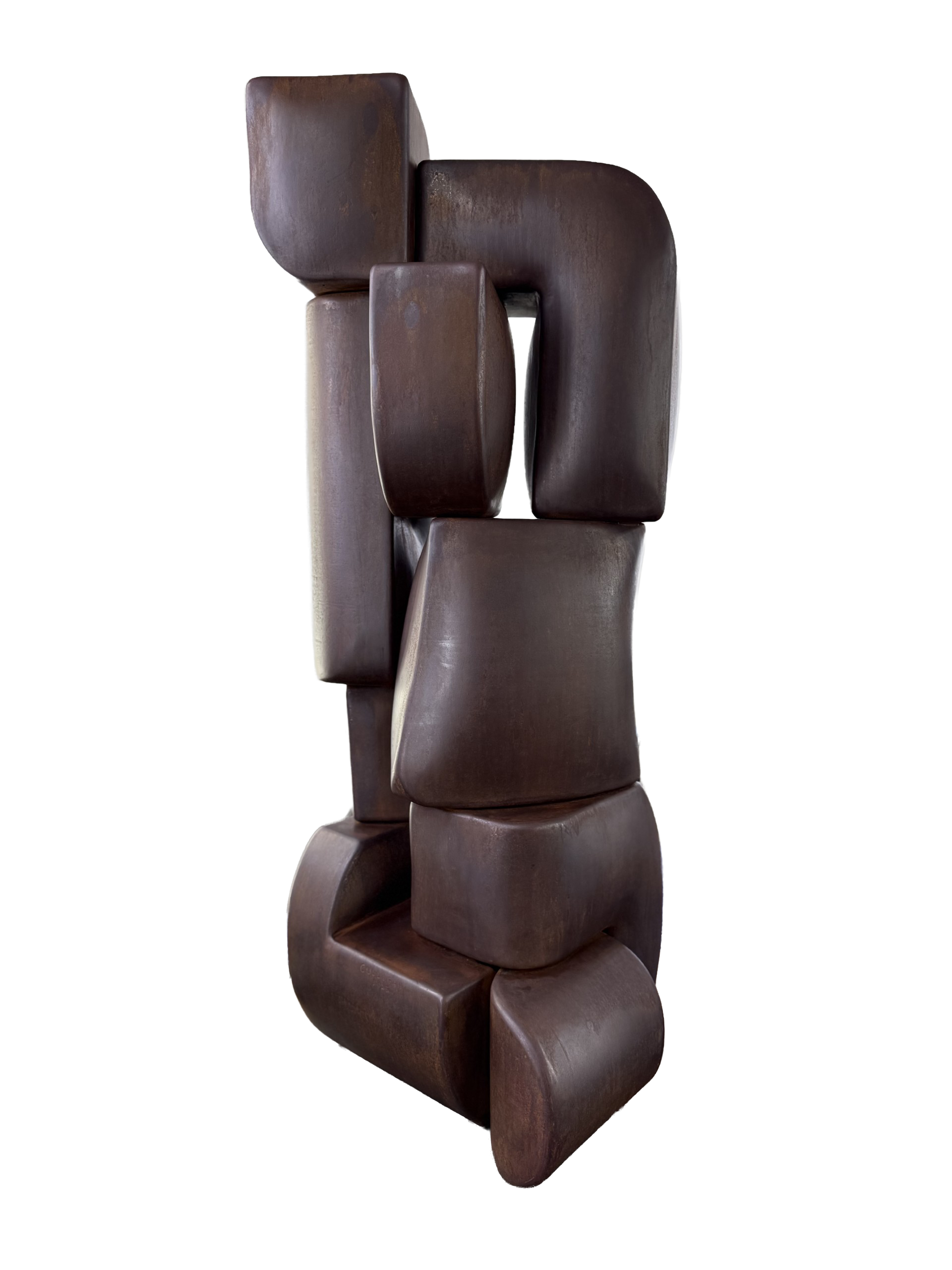 Contemporary Sculpture that has a warm dark brown natural finish.