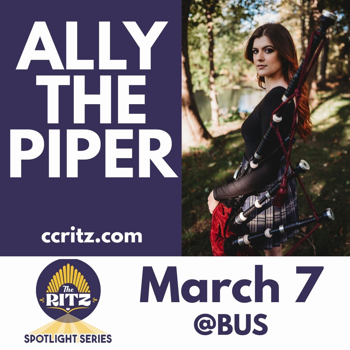 It's time to get your tickets for the international sensation, Ally The Piper! With over 5 million social media followers and a tour schedule that takes her around the world, she's coming to Texas for only the second time ever and will take the stage