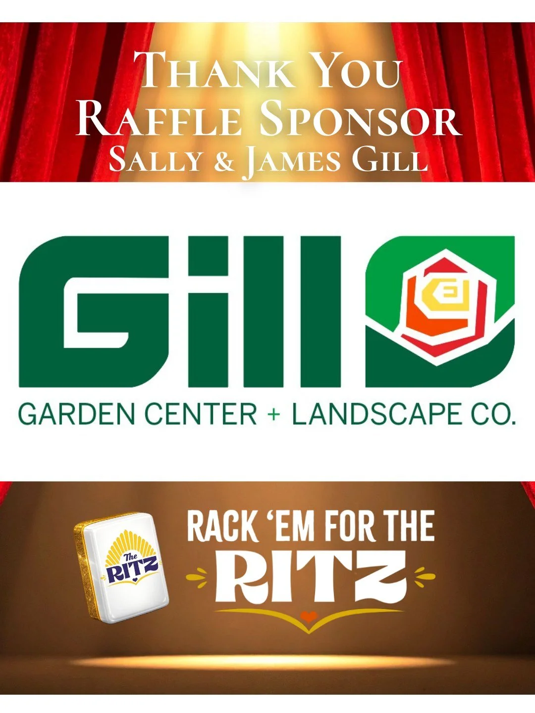 Thank you to Sally &amp; James Gill for their generous donation to the 3rd Annual Rack 'em For The Ritz Mahjong Tournament Raffle! One raffle winner will go home with a $200 gift card from Gill Nursery!

Check back here to learn all about the great r