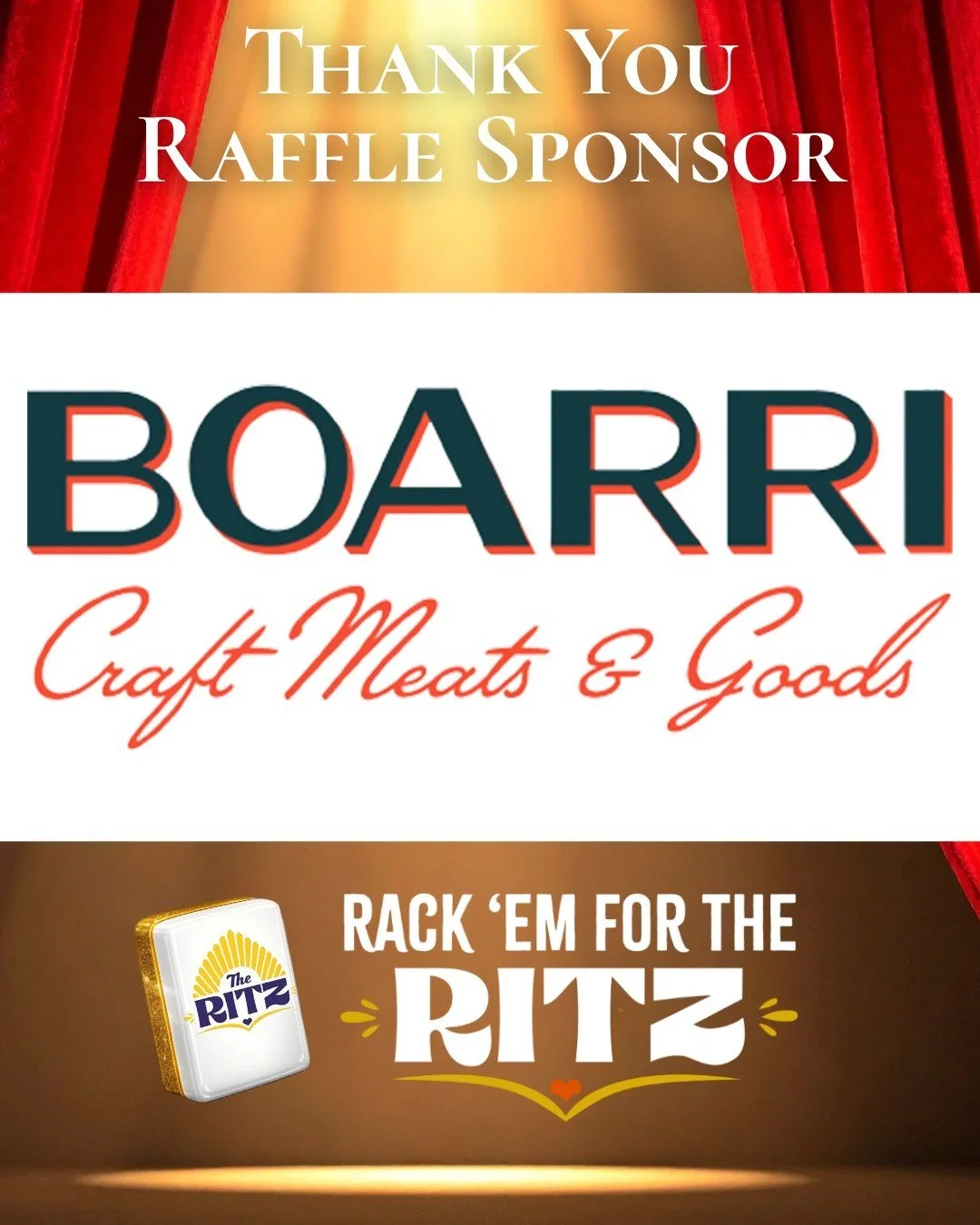 Thank you to @boarricraft  for their generous donation to the 3rd Annual Rack 'em For The Ritz Mahjong Tournament Raffle on March 26! One raffle winner will win a $250 gift card to Boarri AND a steak dinner for 4 to include ribeyes or strips, 2 sides
