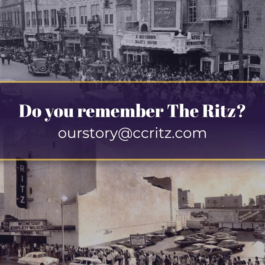 Do you have memories of going to movies, shows, plays, or other performances at The Ritz? We'd love to hear them! 

You can share your story by emailing ourstory@ccritz.com. We'd also love to see your ticket stubs, posters, programs, photos, or other