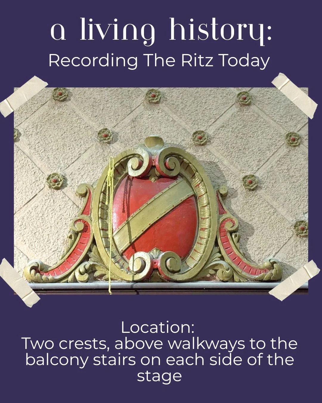 Even if you've been in the theatre, it's hard to take in ALL the detail of this nearly century old space! 

This series will highlight some of our favorite features of the Ritz. The flowers are repeated across the wall on both sides of the theatre, w