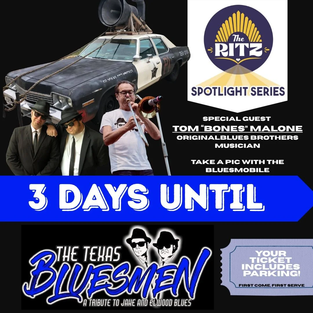 It's almost time to welcome the Texas Bluesmen featuring Tom "Bones" Malone (an original Blues Brothers musician on SNL!) to the stage at BUS! Get your tickets and get ready to experience the Blues Brothers music live--Bluesmobile included!