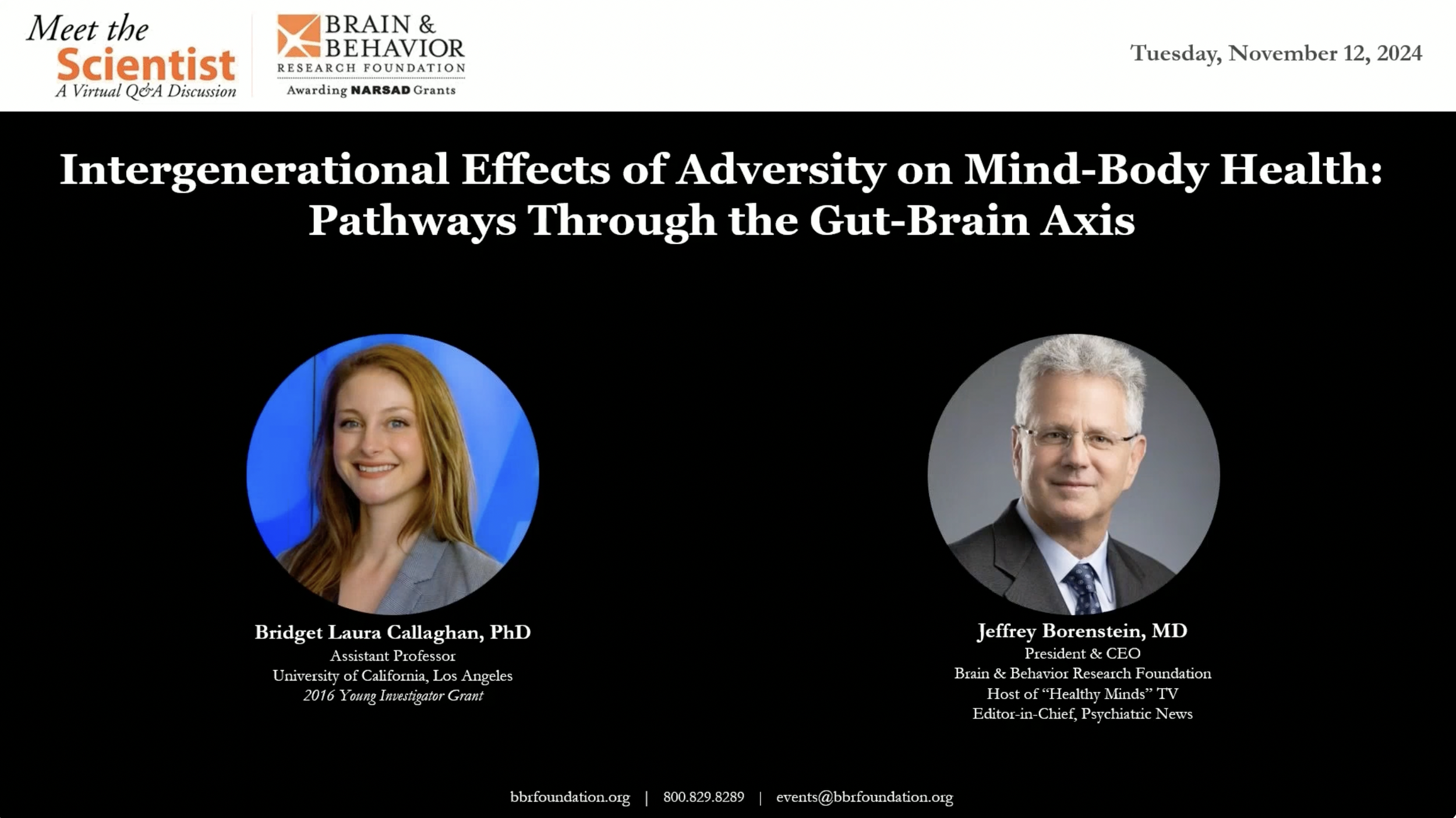 Brain &amp; Behavior Research Foundation - Meet the Scientist Bridget Callaghan