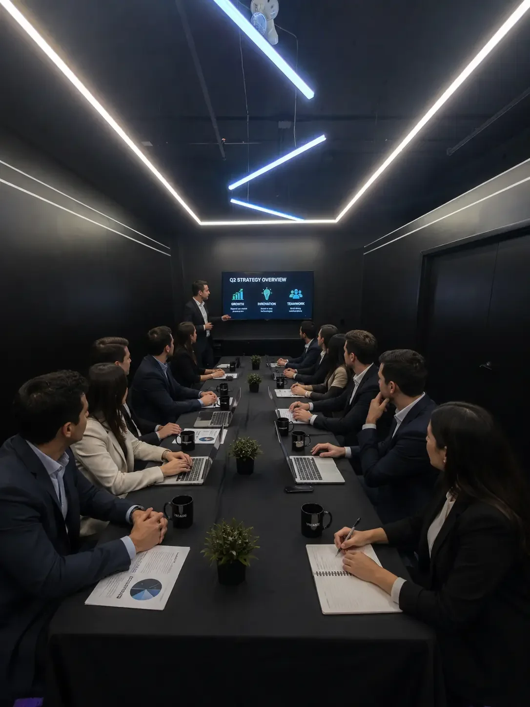 Corporate team meeting in a private presentation room at VRCADE Toronto