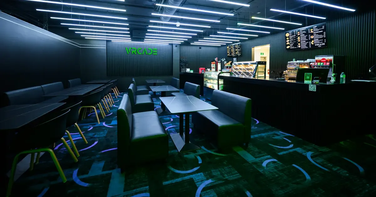 VRCADE Café and Lounge interior in Scarborough with café counter and comfortable seating.