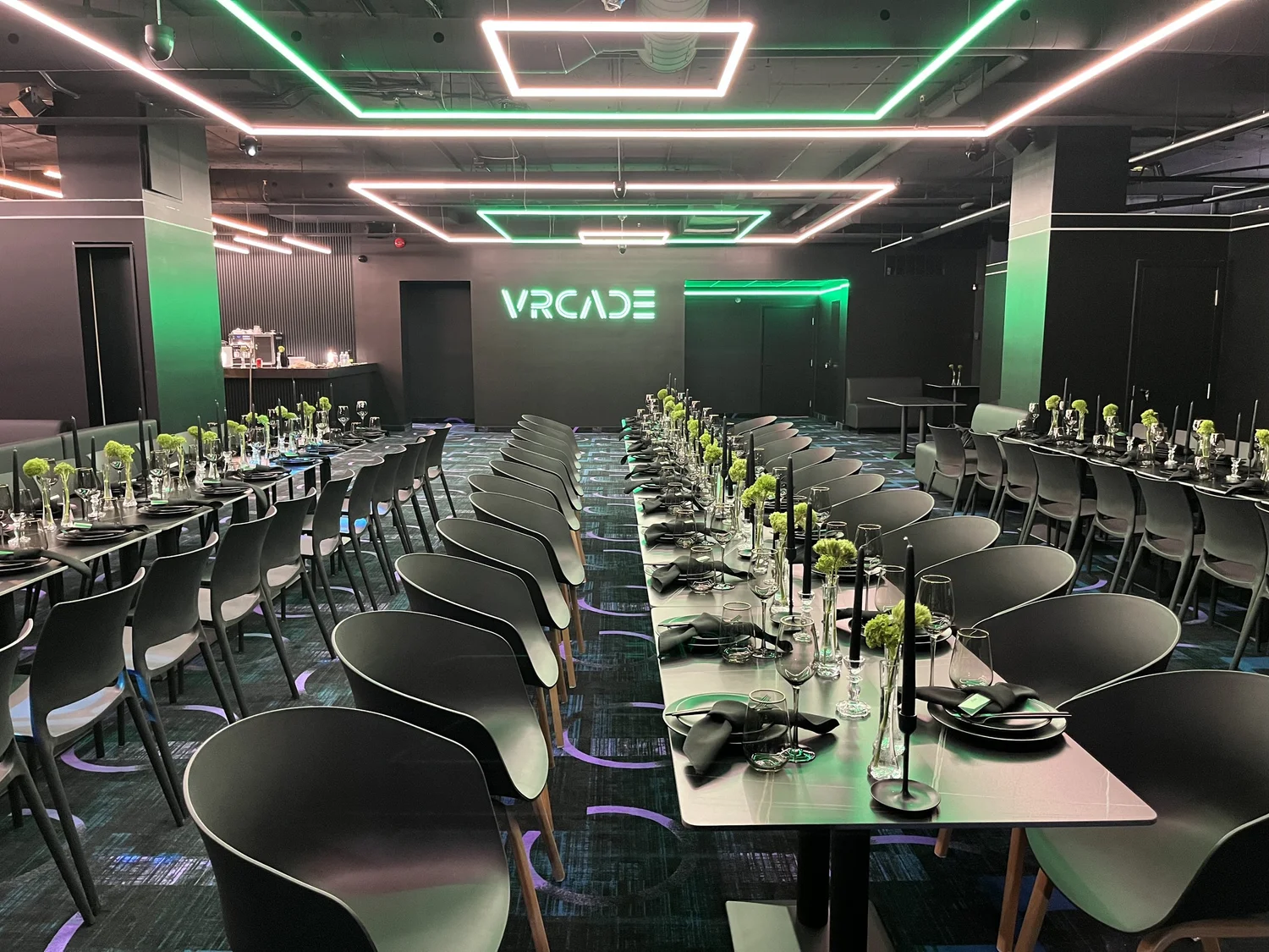 Private event dining setup inside VRCADE Toronto