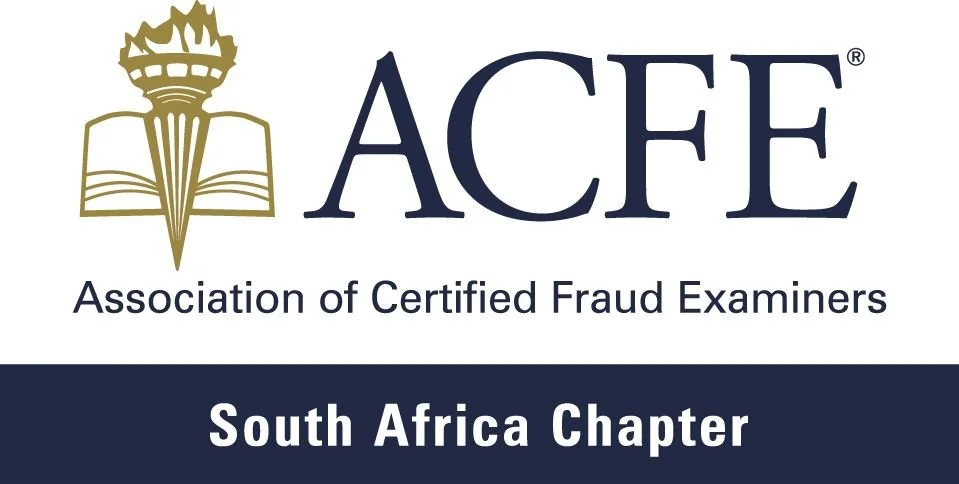 Logo of ACFE, Association of Certified Fraud Examiners, South Africa chapter, featuring a gold torch and open book design.