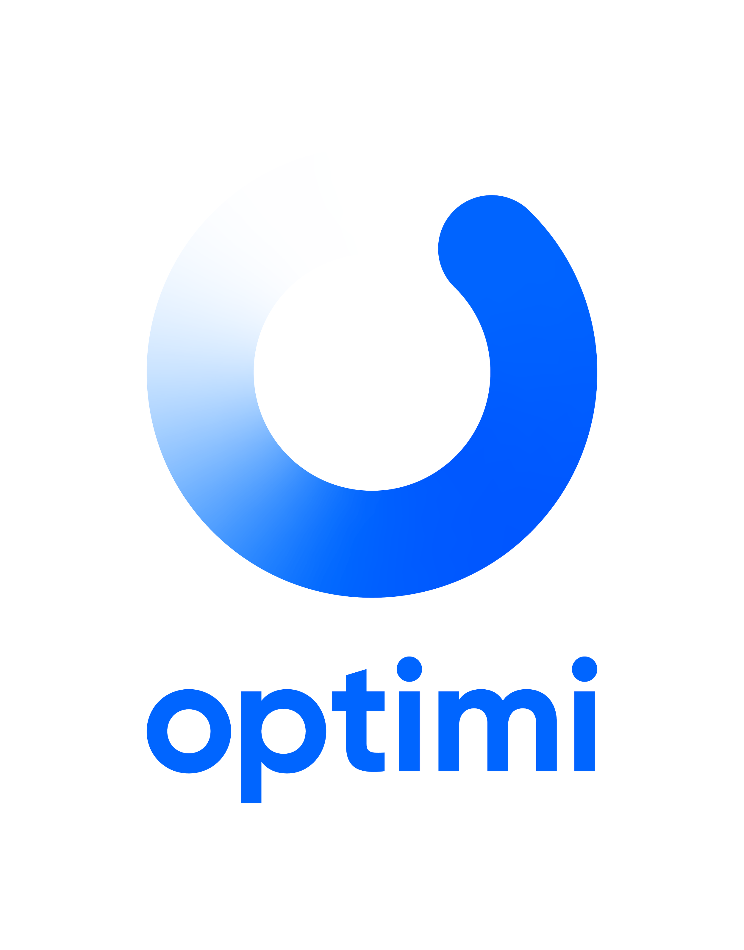 Optimi logo featuring a blue circular icon and the word 'optimi' in blue lowercase letters.