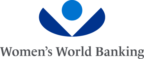 Logo for Women's World Banking featuring a stylized blue figure with arms raised, accompanied by the text 'Women's World Banking'.