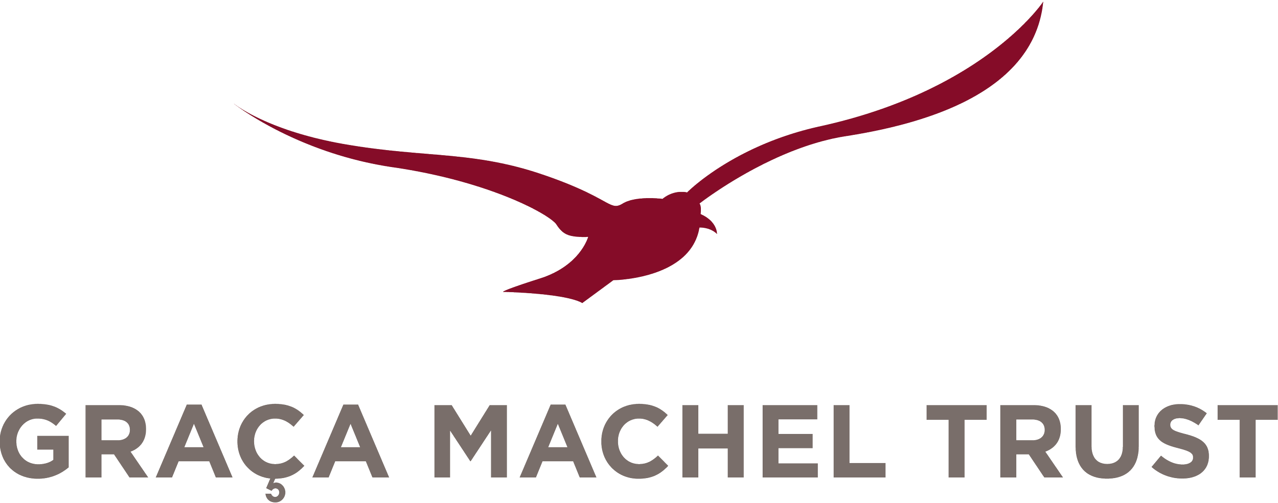 Logo of Grácia Machel Trust featuring a stylized bird with outstretched wings and the organization's name in bold letters.