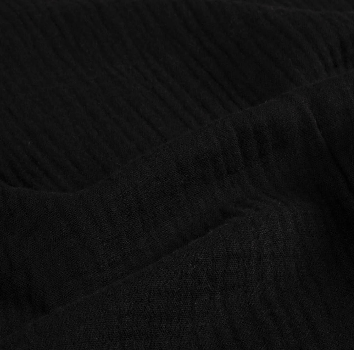Close-up of black fabric with textured and smooth areas.