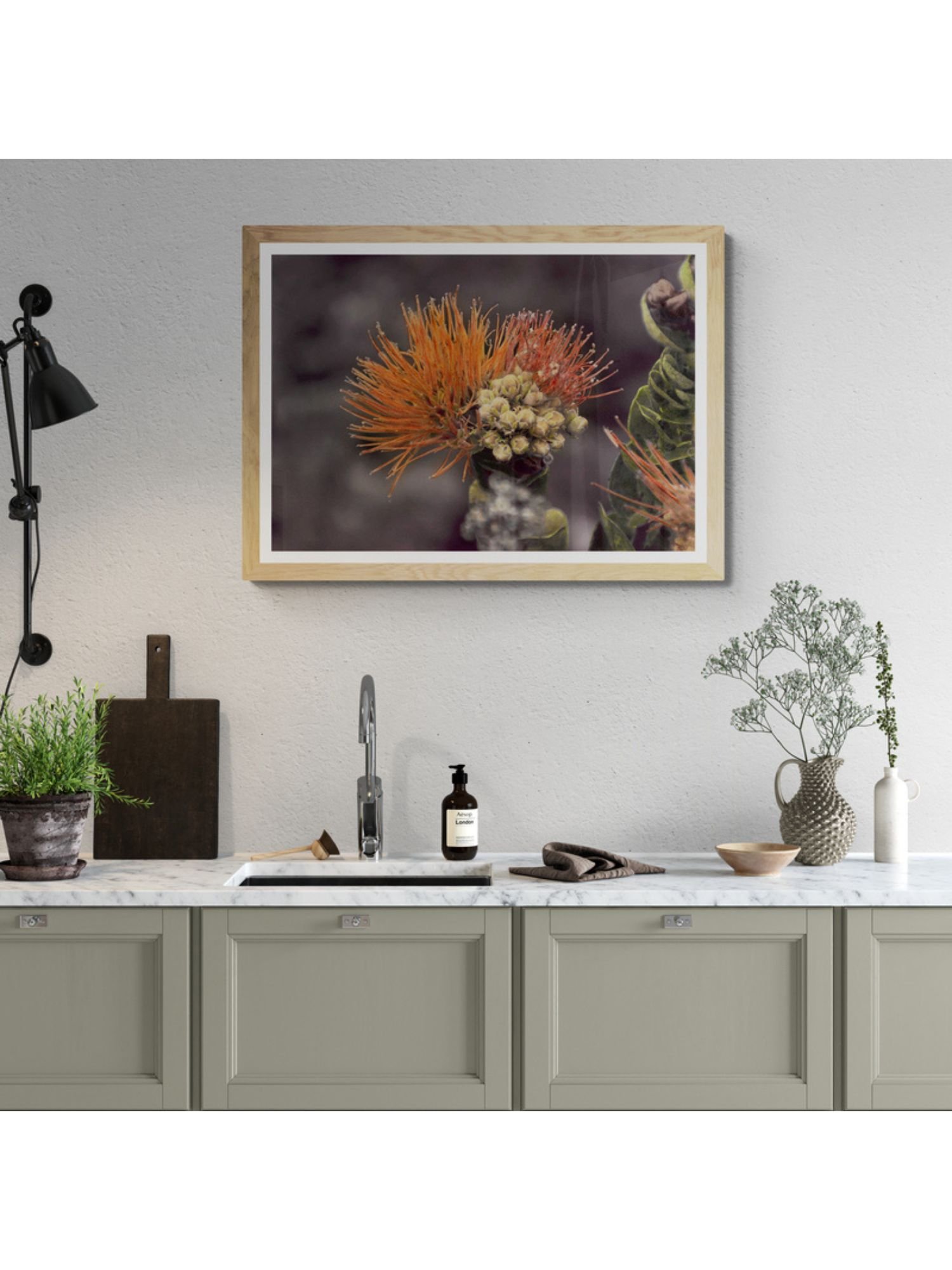 Orange Ohia Bloom framed 36x26 kitchen-bench-with-spotlight.jpg