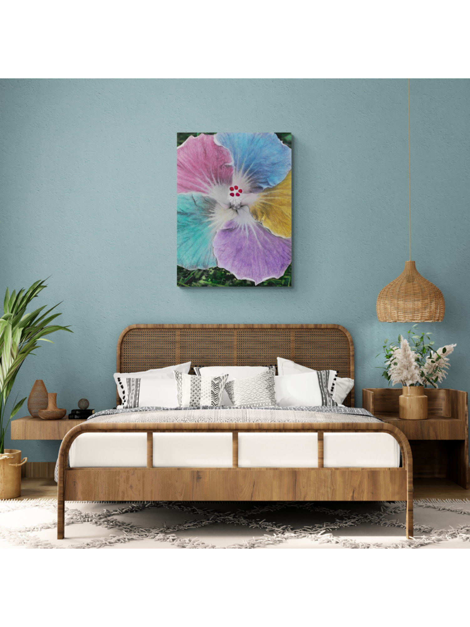 Rainbow Hibiscus 29x39 metal canvas bohemian-themed-bedroom.png