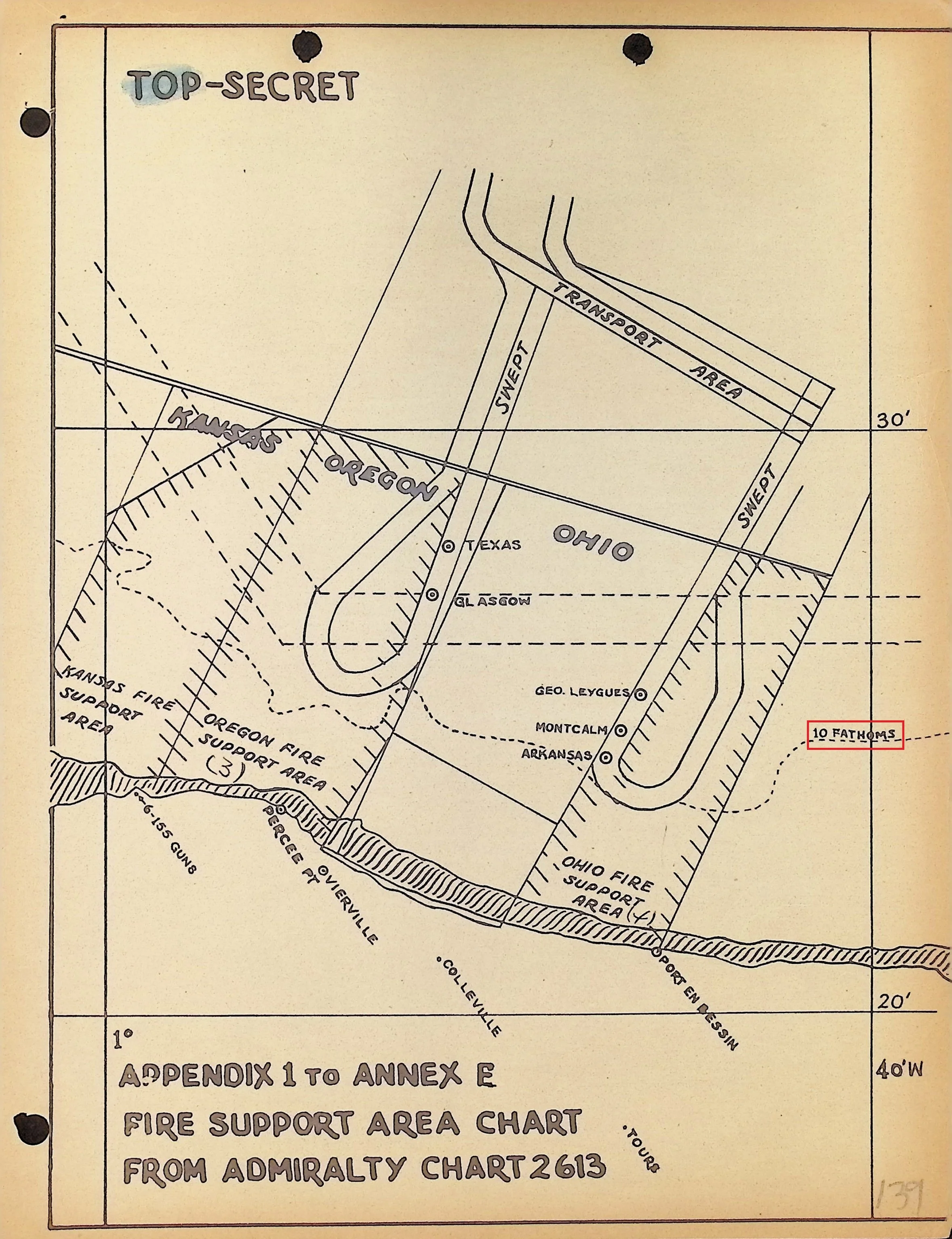 Fire Support Area Chart of the Omaha Assault Area for D-Day