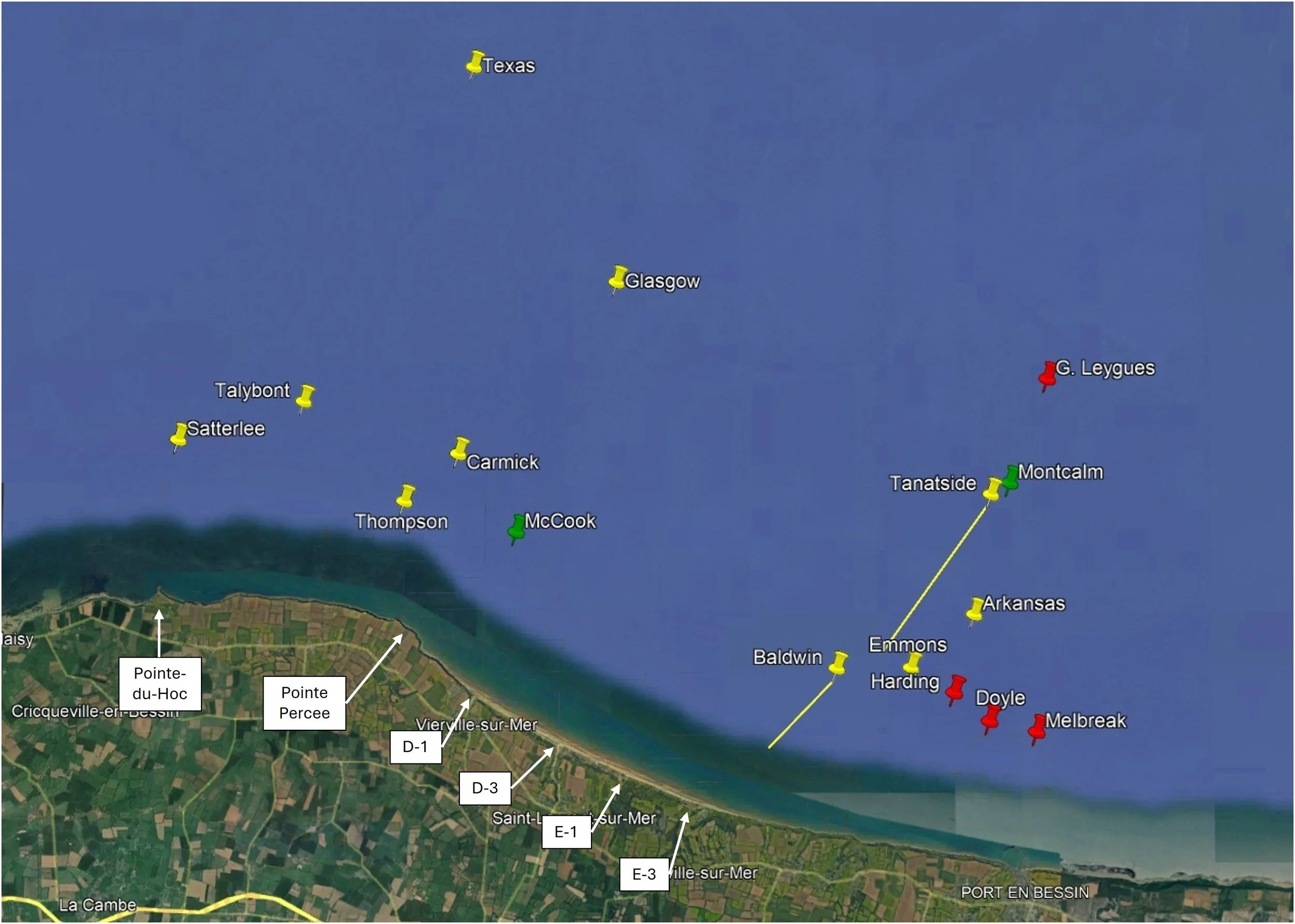 Position of the ships of the Omaha Bombardment Group during the pre-H-Hour bombardment on D-Day