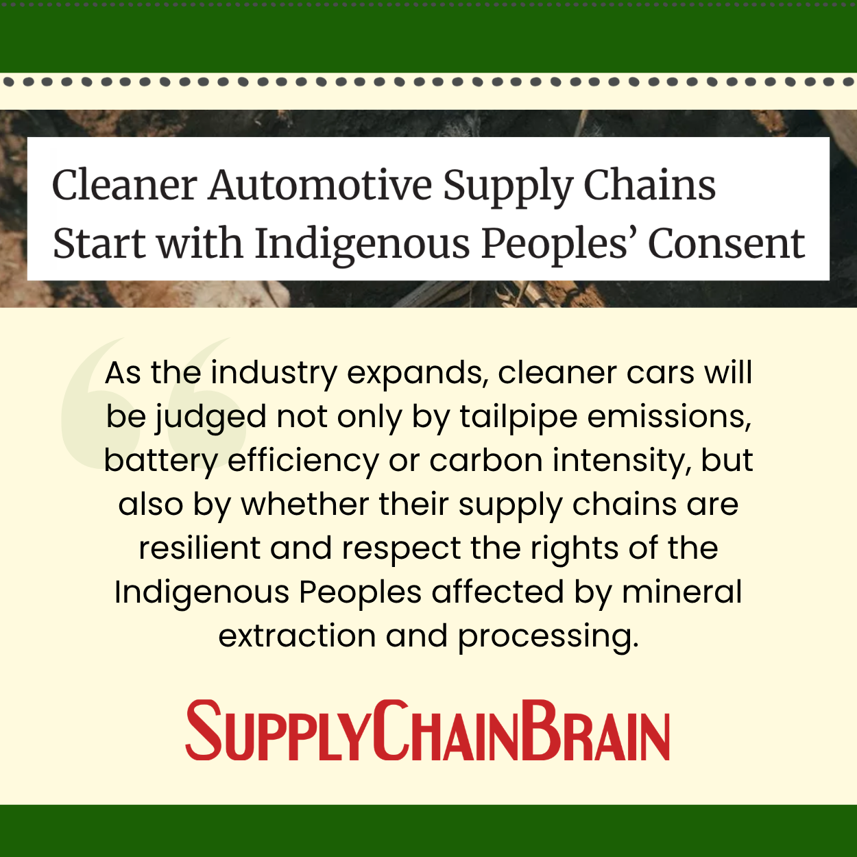SupplyChainBrain Op-Ed Examines Automaker Indigenous Peoples’ Rights Due Diligence