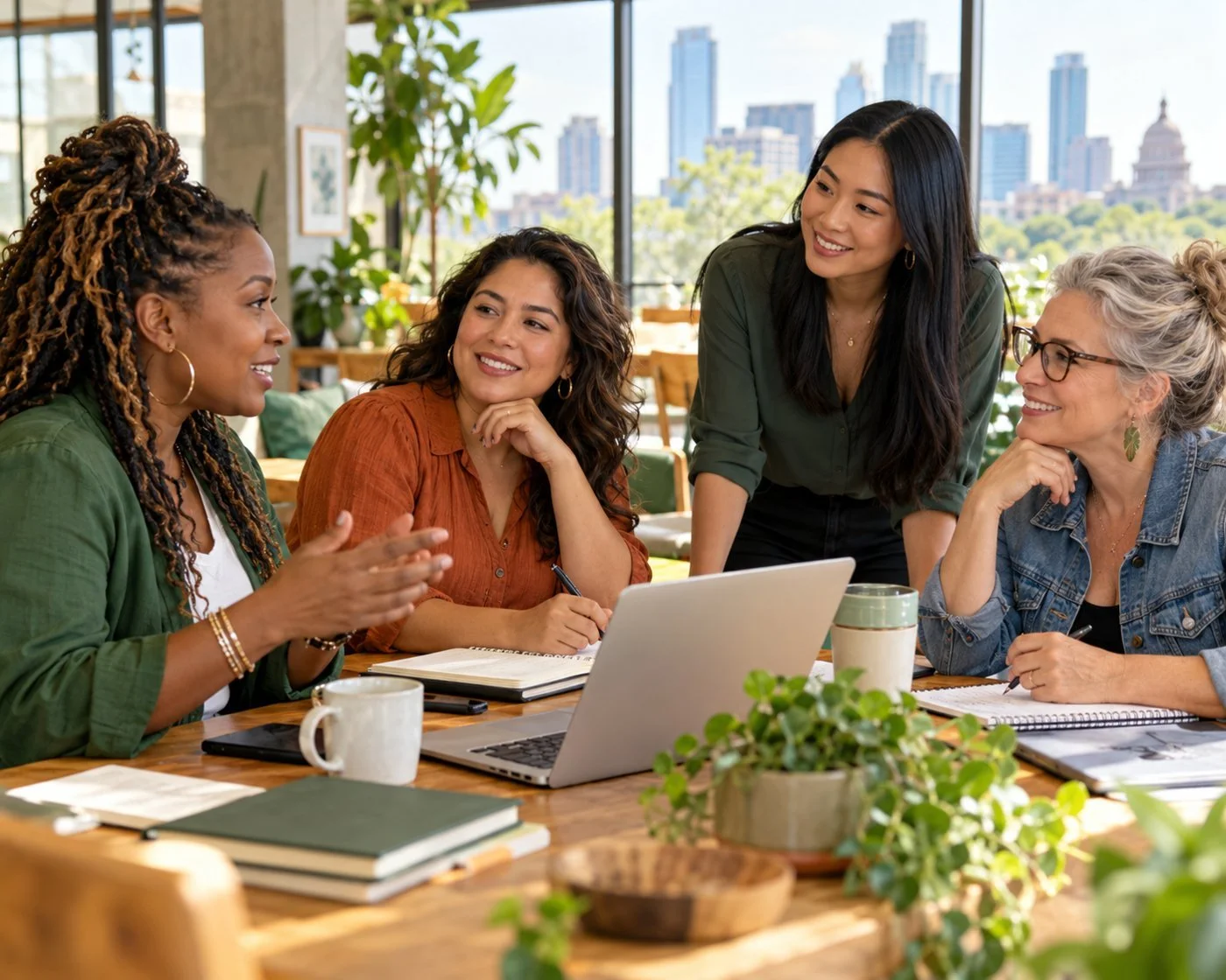Multicultural women entrepreneurs of different generations collaborating on business plans