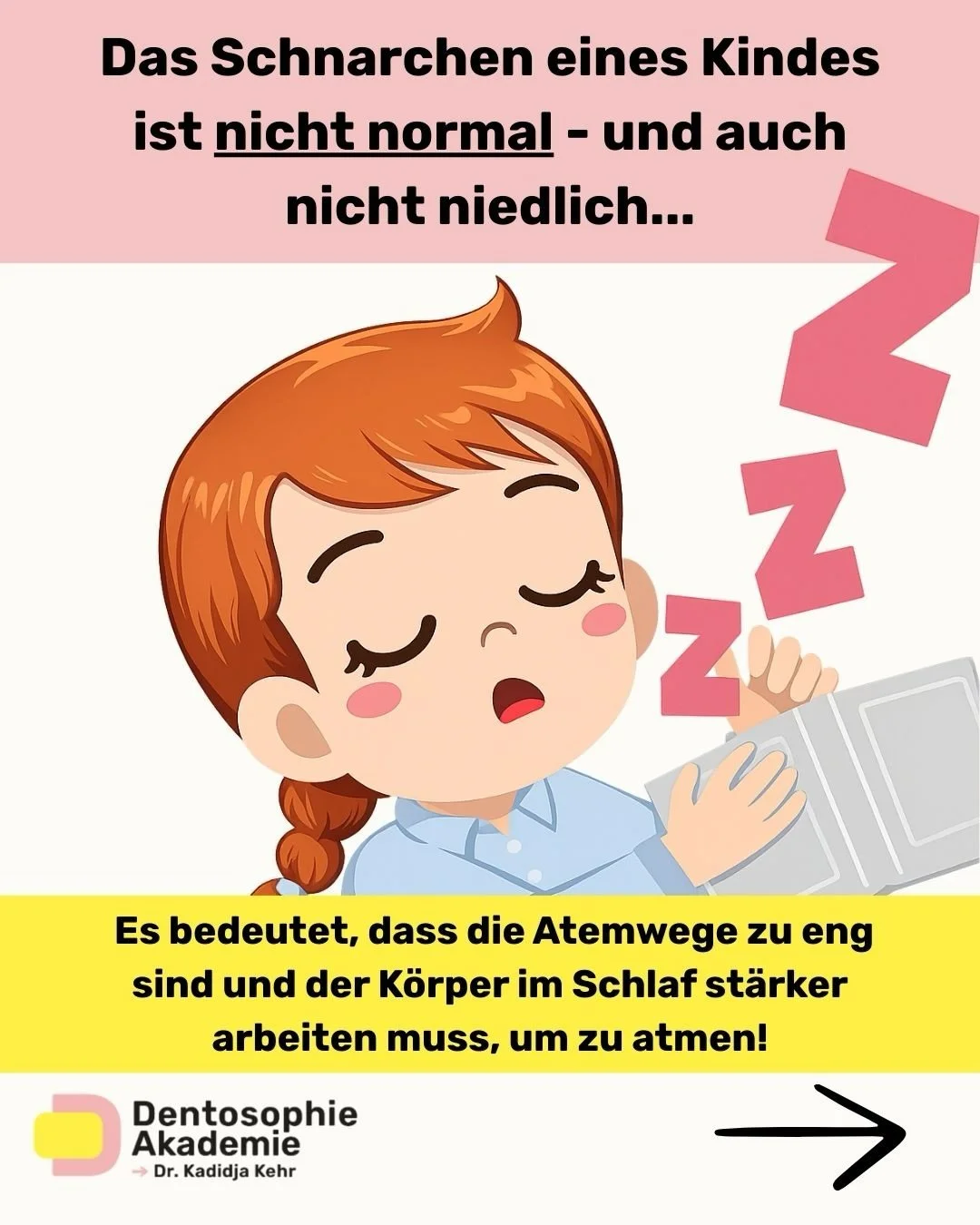 Schnarchen bei Kindern ist nicht harmlos oder &bdquo;s&uuml;&szlig;&ldquo;.
Es ist ein Zeichen daf&uuml;r, dass die Atemwege im Schlaf Schwierigkeiten haben, offen zu bleiben.

Schnarchen entsteht, wenn die Atemwege zu eng sind. Wenn Luft durch enge 