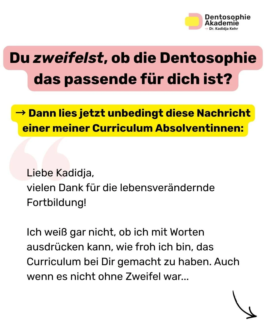 Zweifel geh&ouml;ren dazu. Punkt.

Und genau das spricht nur selten jemand offen aus.

Diese Nachricht einer Curriculum-Absolventin hat mich deshalb besonders ber&uuml;hrt.
Weil sie zeigt, was viele denken &ndash; aber kaum sagen:

👉 Unsicherheit be