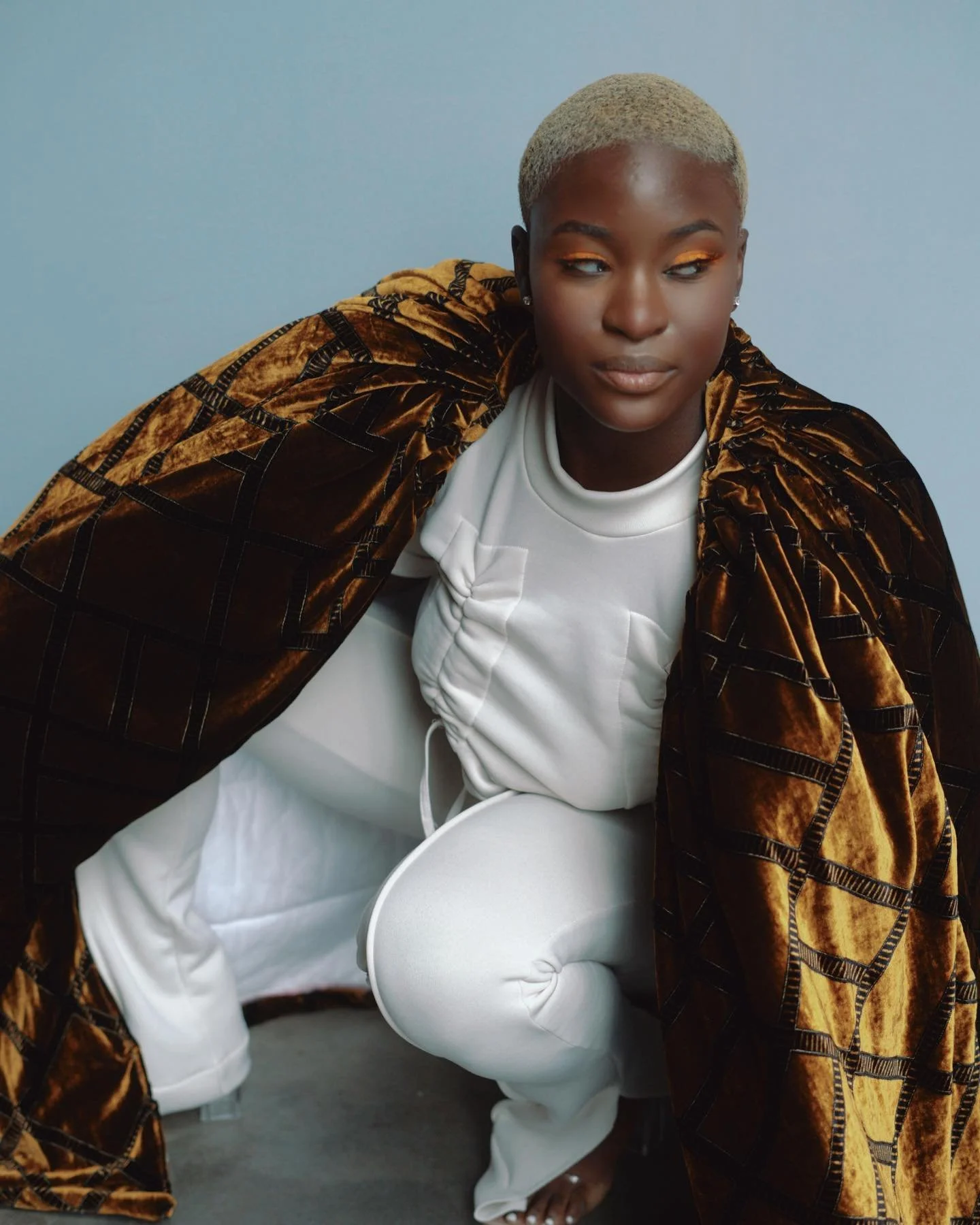 &ldquo;Naruto&rdquo; from the JOAT VLLG collection 🔥🔥
📸 @sonuulanee 
(DM for custom skirt and pant orders-now available for pre-sale‼️)

💥 Naruto bomber cape: Gold and black stitched velvet, batting

💥 Naruto double rouged top: off-white poly bl