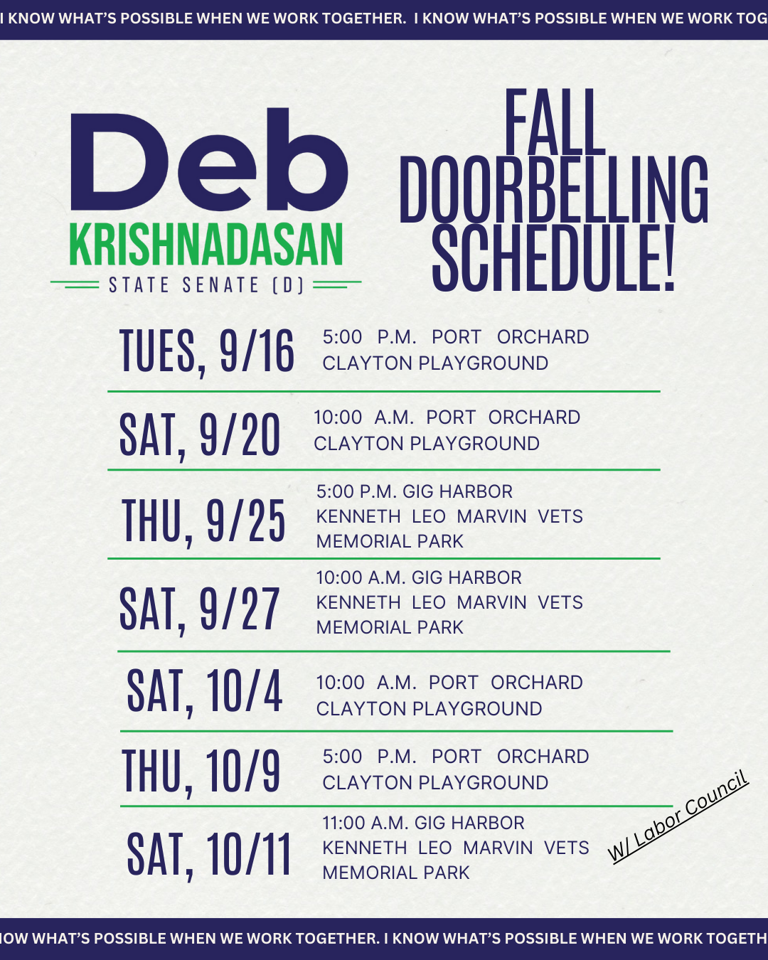 Fall Doorbelling Schedule