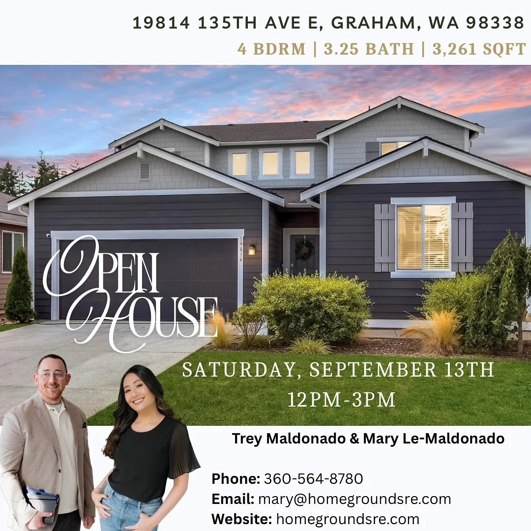 ✨ Open House ✨
📍 19814 135th Ave E, Graham, WA 98338
🗓 Saturday, September 13
🕛 12:00 PM to 3:00 PM

Listed at $699,000 ✨

Step inside this stunning 4 bedroom, 3.25 bath, 3,261 sqft home in the desirable Daybreak community.

Highlights include:
&b