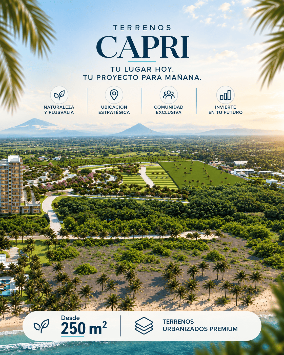 Terrenos Capri en DAMARE, urbanizados premium desde 250 m² en Chulamar.