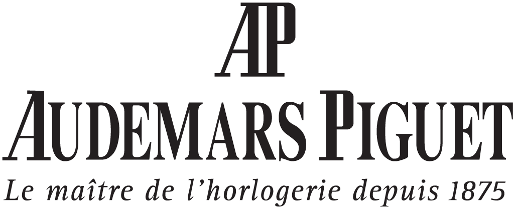 Logo for Audemars Piguet, a luxury Swiss watchmaking brand, with the text 'Le maître de l'horlogerie depuis 1875'.
