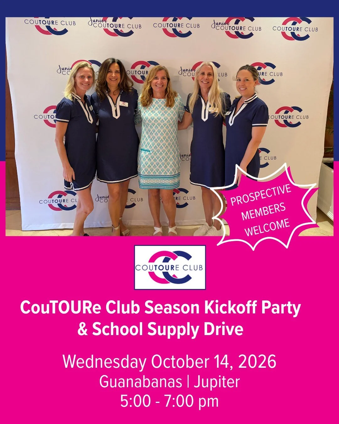 2 DAYS - We can't wait to officially kick off the new CouTOURe Club season on Wednesday, October 14, at Guanabanas in Jupiter!

All members are invited&mdash;and please bring your friends and family! This is a wonderful opportunity to reconnect with 