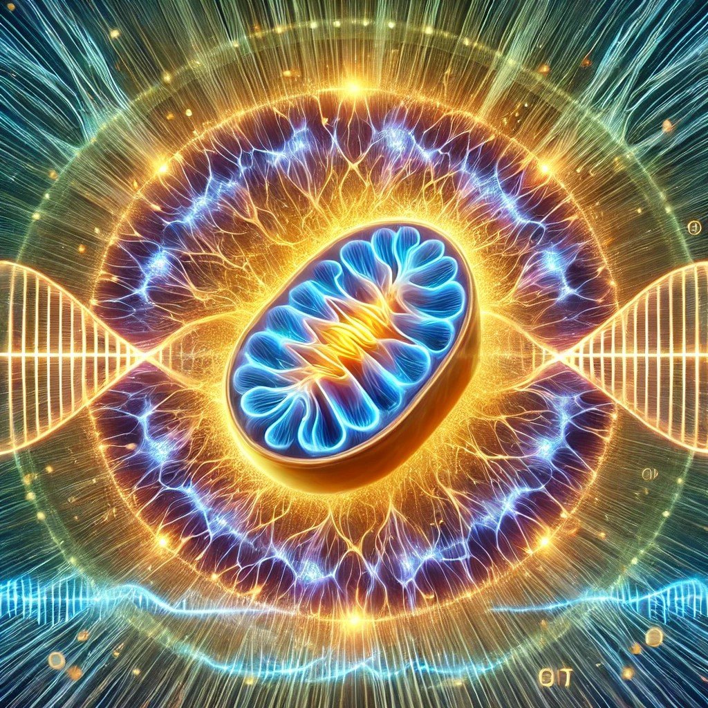 DALL·E 2025-02-12 18.23.15 - A high-energy digital artwork representing cellular energy activation. The image features a glowing mitochondrion at the center, emitting vibrant gold.jpeg