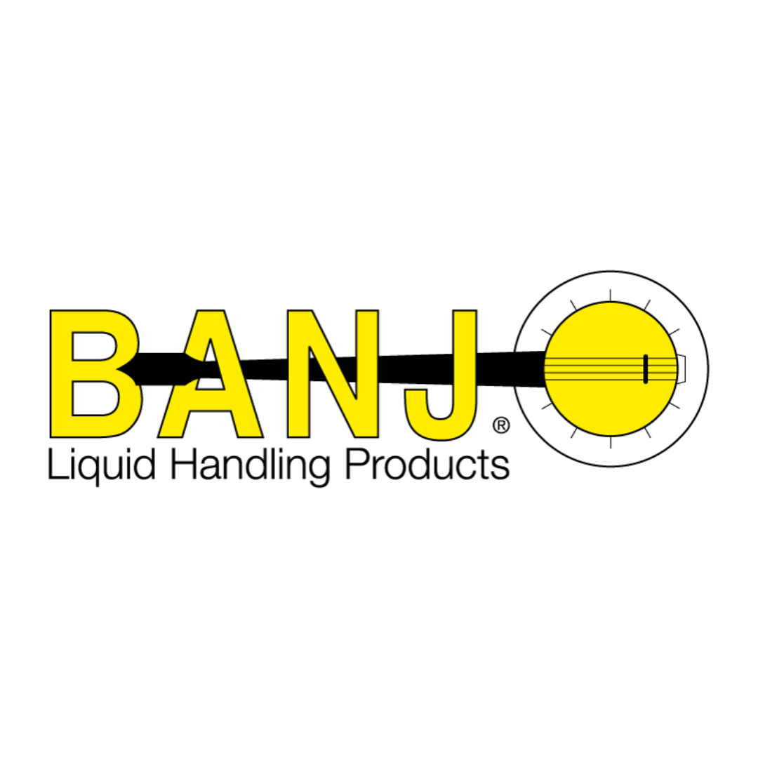 Banjo Liquid Handling Products logo, highlighted as a trusted provider of poly pipe fittings, pumps, valves and more.