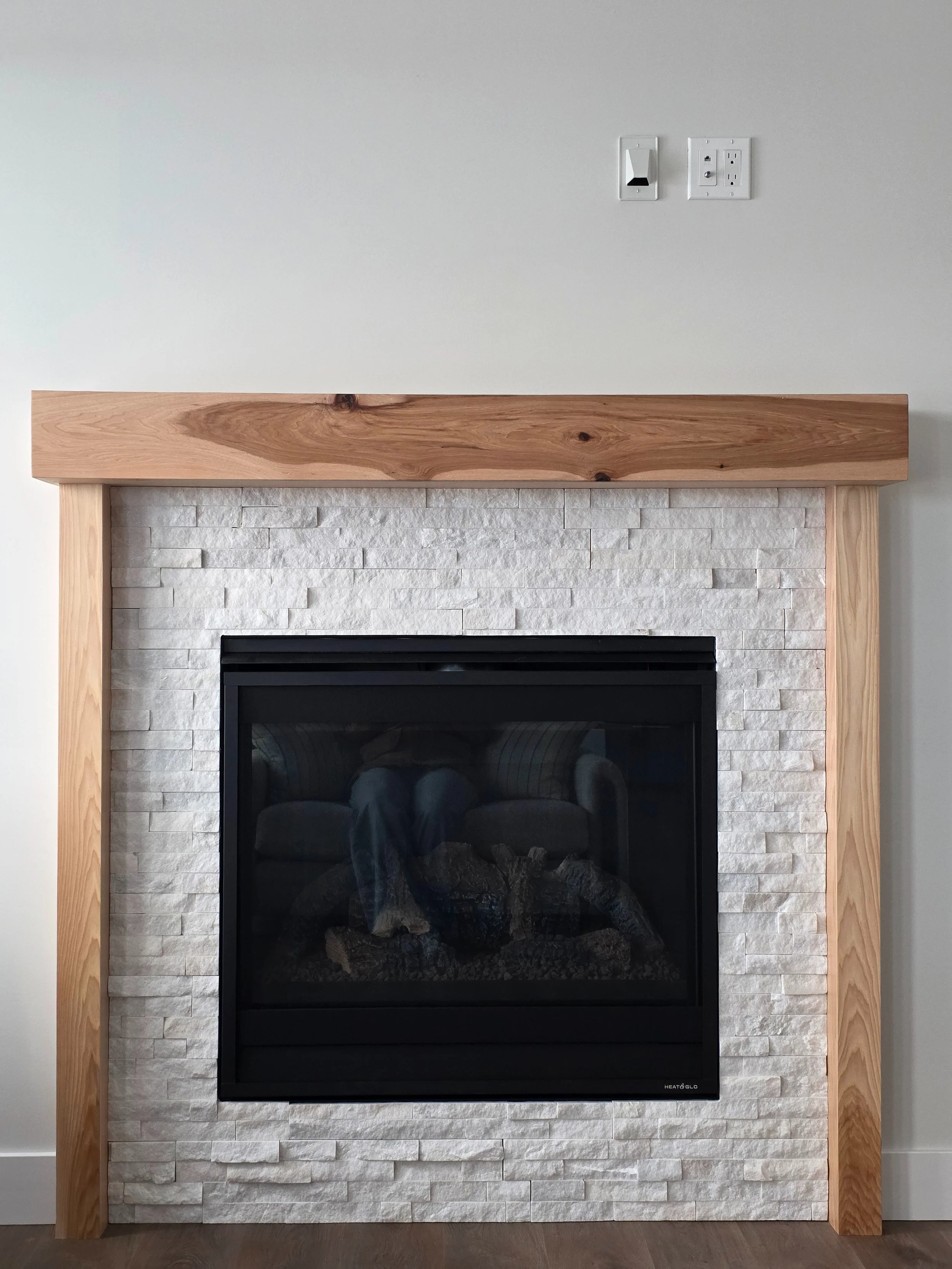 Gas Fireplace with Handcrafted Hickory Mantel