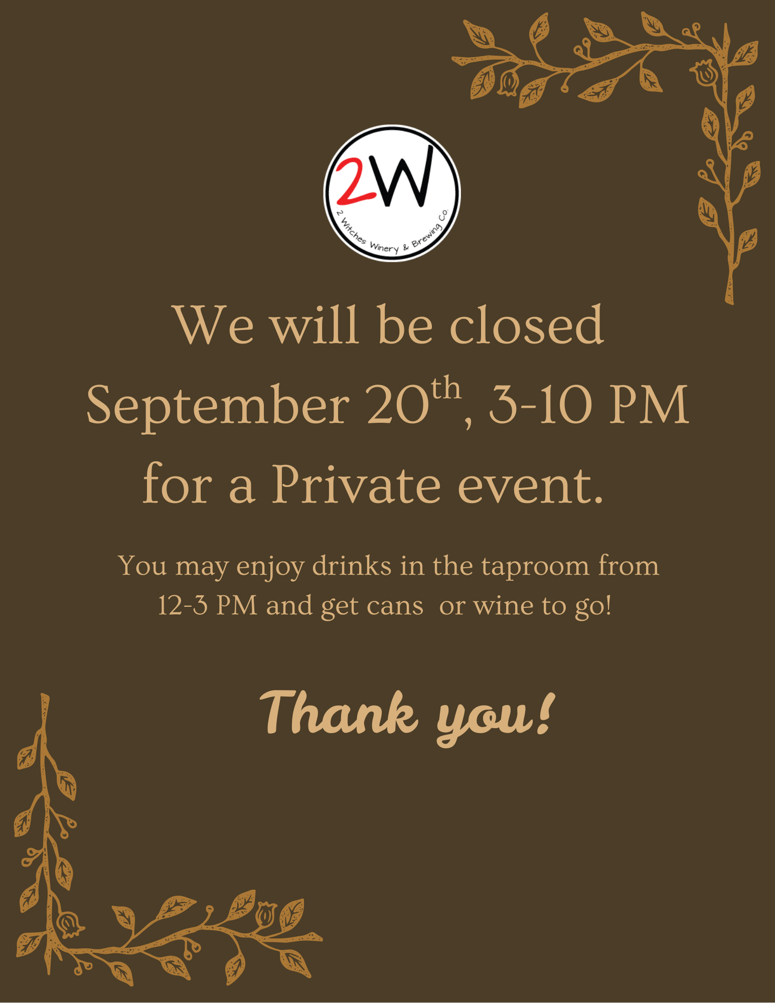 Open 12-3 PM/Closed for Private Event 3-10 PM