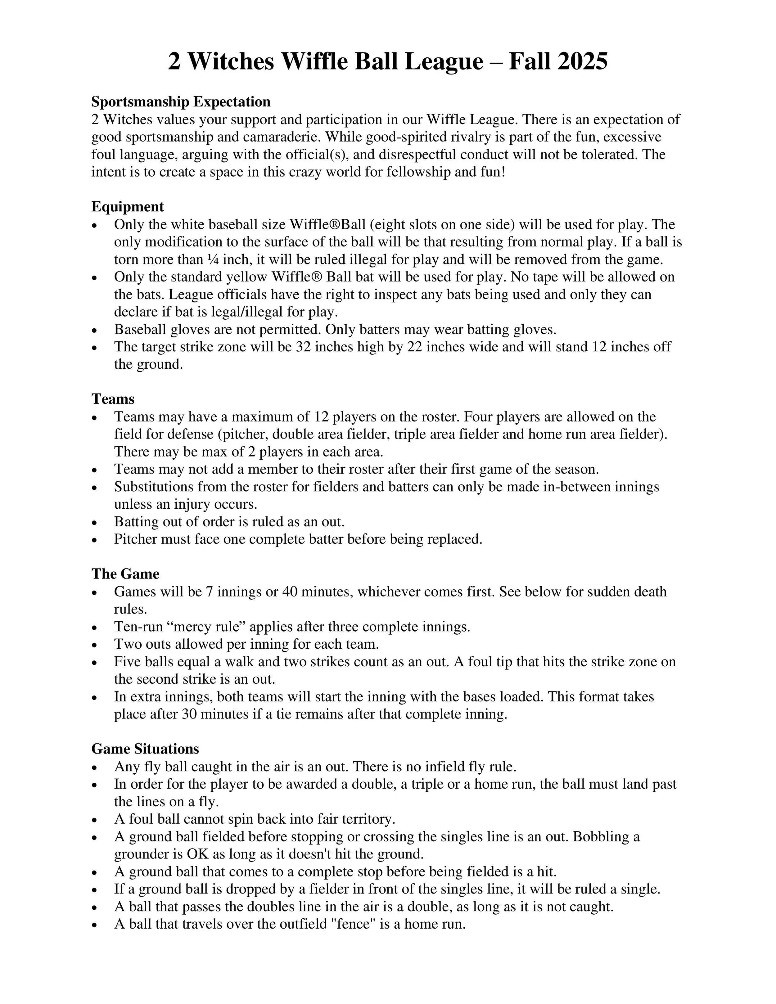 Wiffle Ball Rules — 2 Witches Brewery