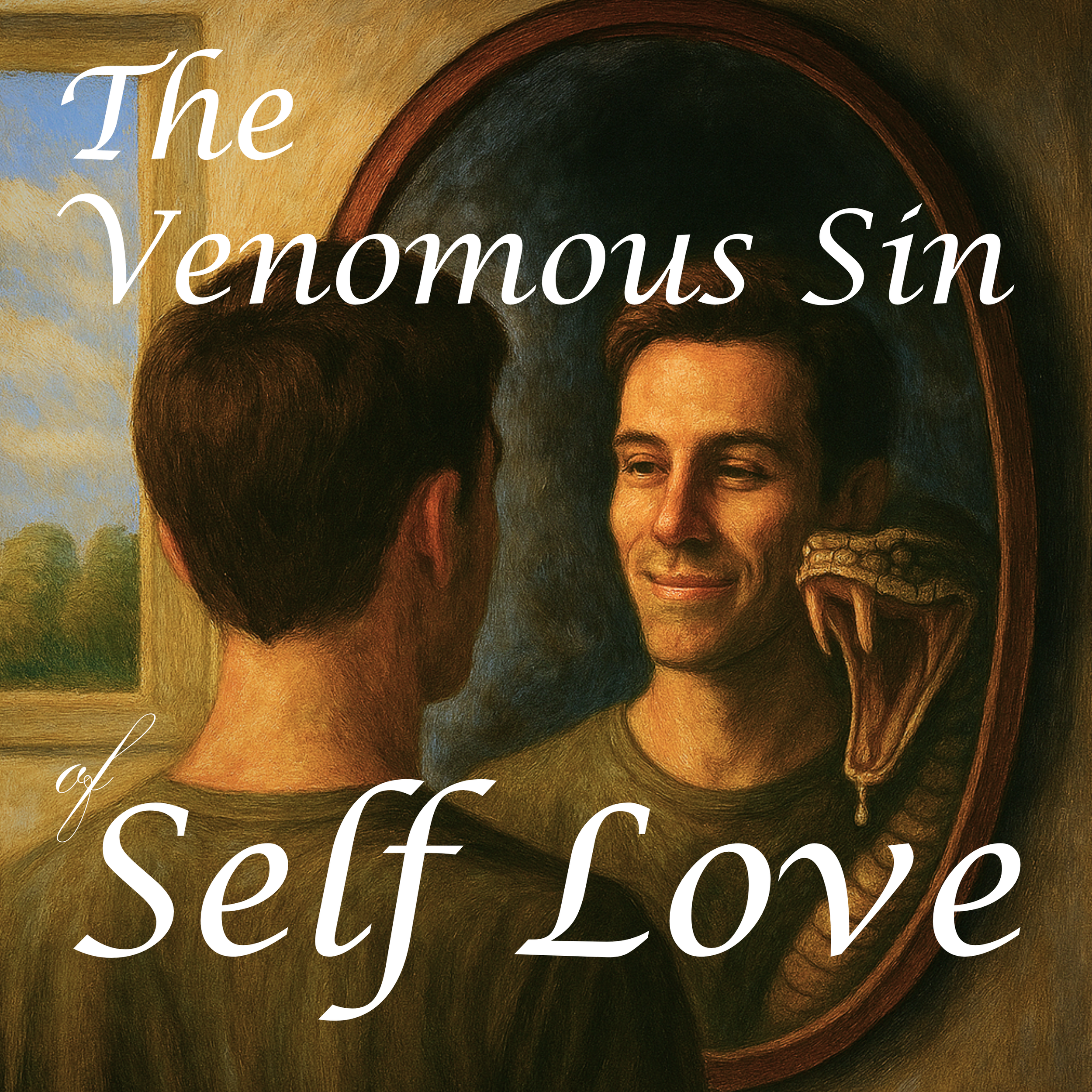 Religious artwork depicting Jesus Christ with a halo, with partial text overlay reading 'The Vengeful Sin' and partially visible words 'Self' and 'C...'}