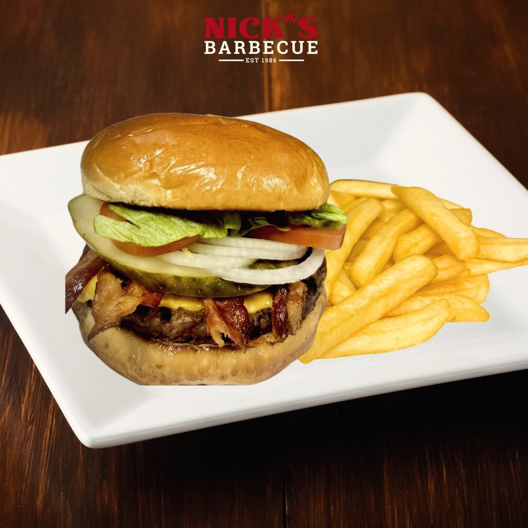 Bacon Cheeseburger &amp; Fries on special ‼️
&bull;
&bull;
#nicks #bbq #ribs #burger #fries #special #chicago #chifood #chifoodie #burbank #alsip #tinleypark #homerglen