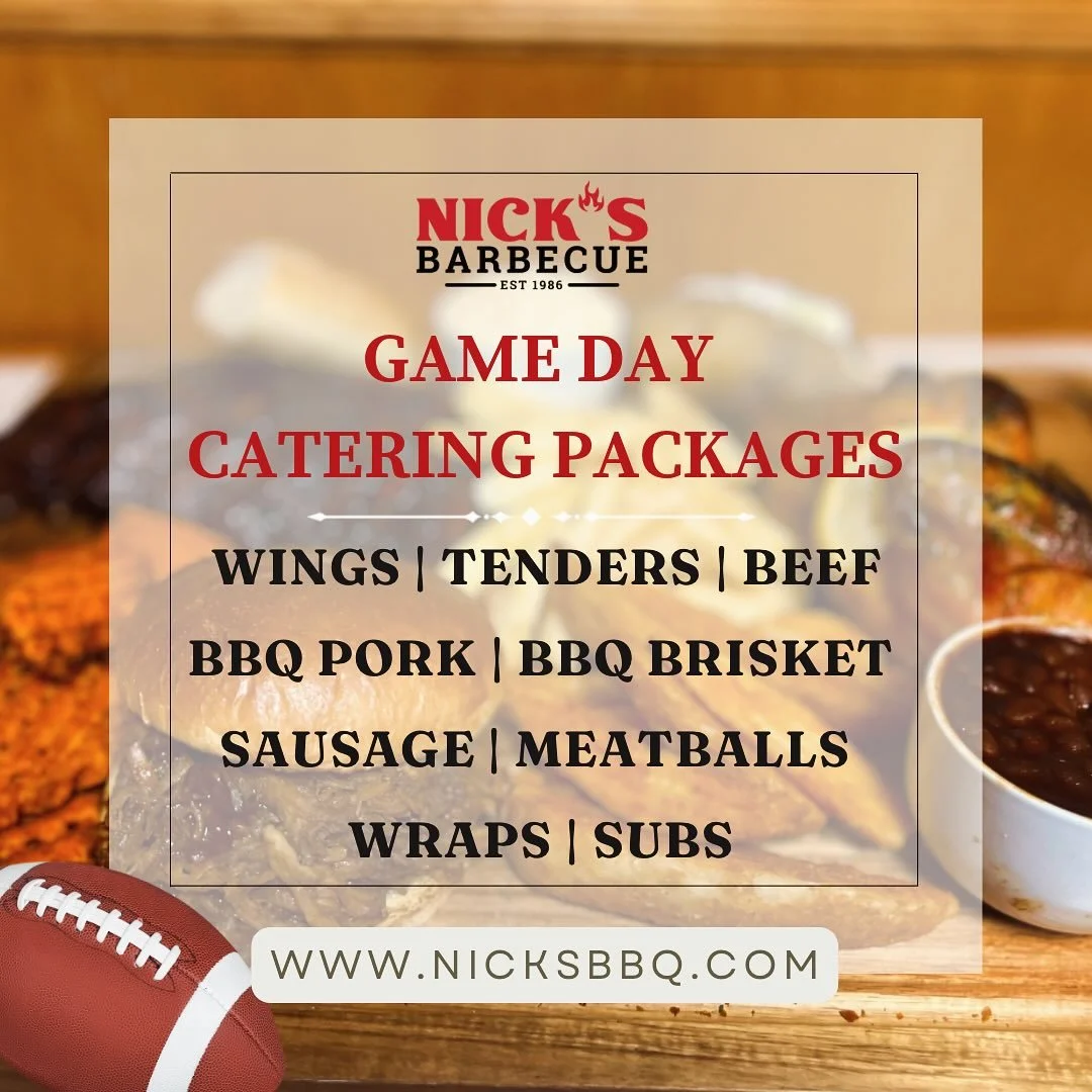 🏈 Sunday means football &amp; food! 🍔 Check out our catering menu at nicksbbq.com for all of our packages!