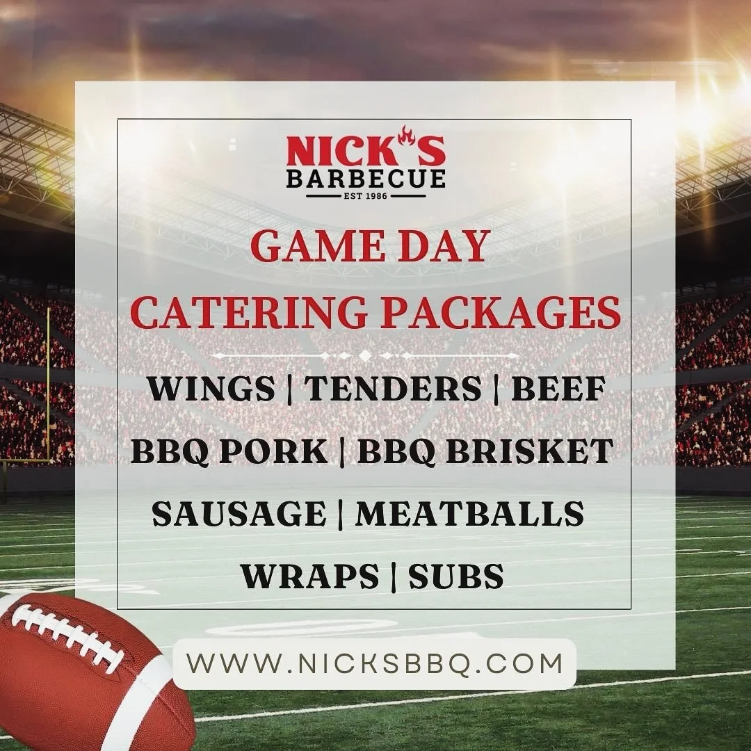 🏈 Sunday means football &amp; food! 🍔 Check out our catering menu at nicksbbq.com for all of our packages!