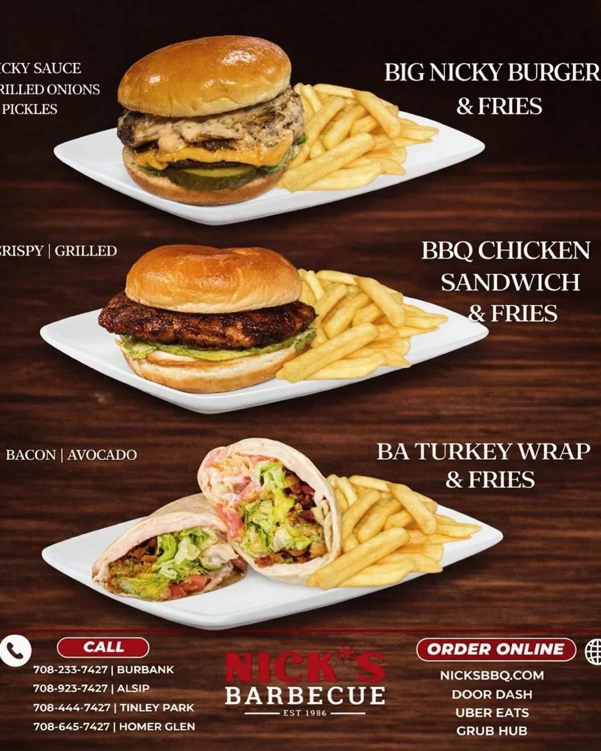 Our April Specials are 🔥 which one is your favorite?!
&bull;
&bull;
#nicksbbq #burbank #alsip #tinleypark #homerglen