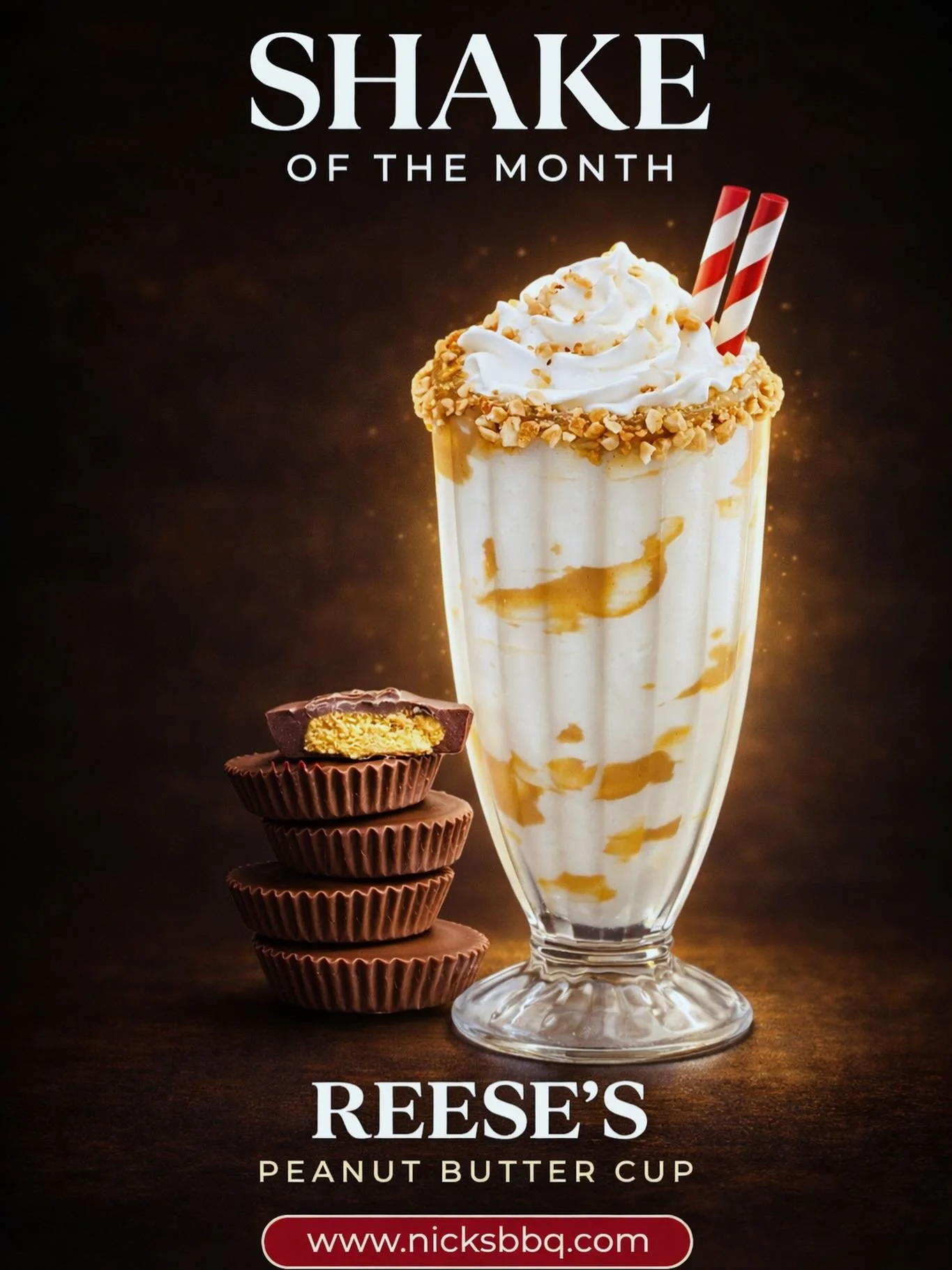 Reese&rsquo;s Peanut Butter Cup shake this month‼️
&bull;
&bull;
#nicksbbq #burbank #alsip #tinleypark #homerglen